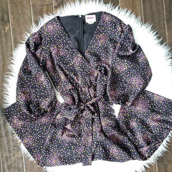 Kate Spade Disco Dots Jumpsuit Crepe V Neck Black Belted Wrap Crepe 8 - Picture 4 of 13